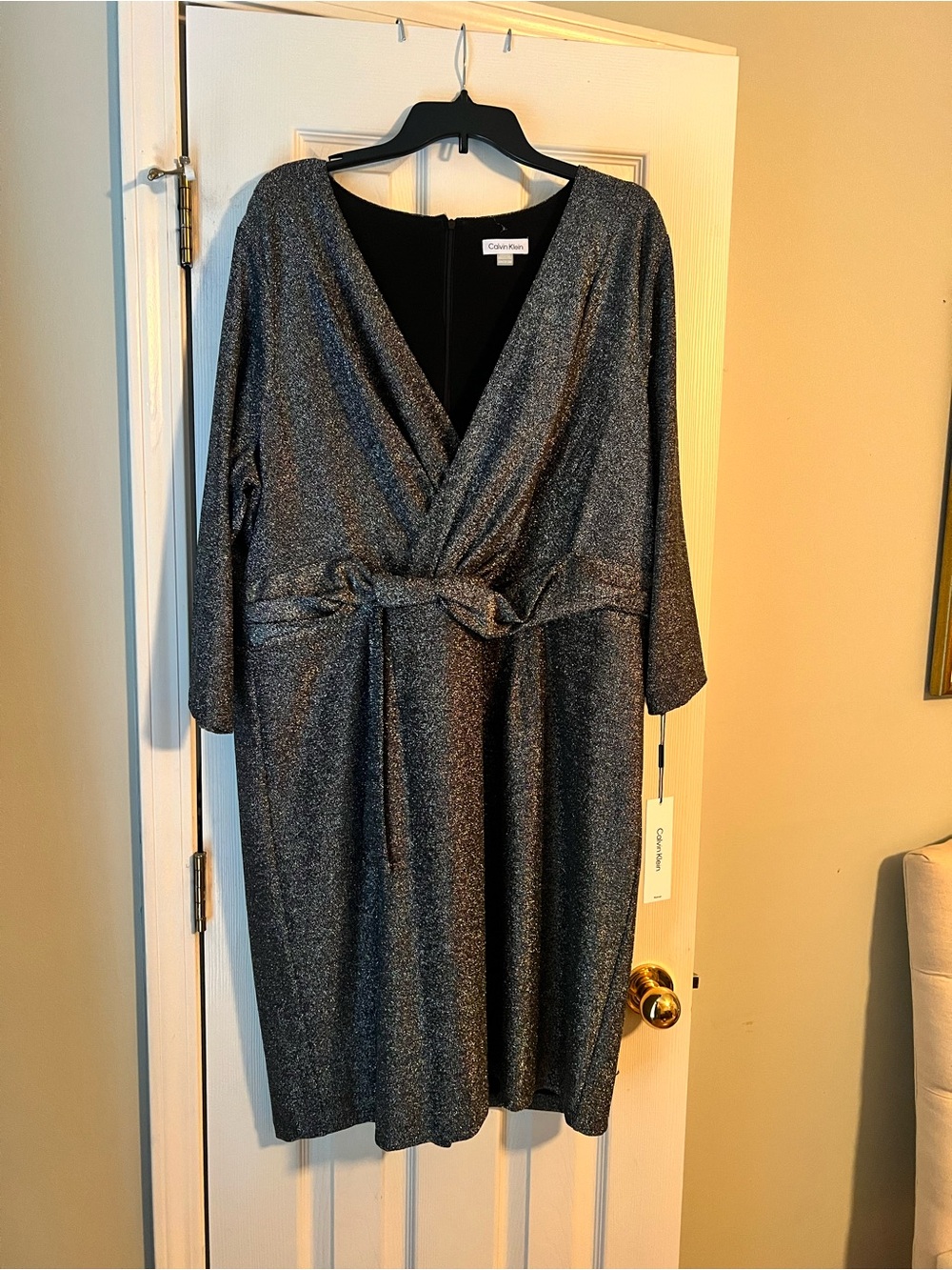 Calvin Klein Metallic Charcoal Wrap Midi Dress
